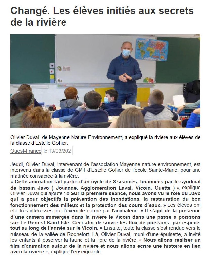 OF du 13/03/2021 - Animation pédagogique - Ecole ARGENTRE